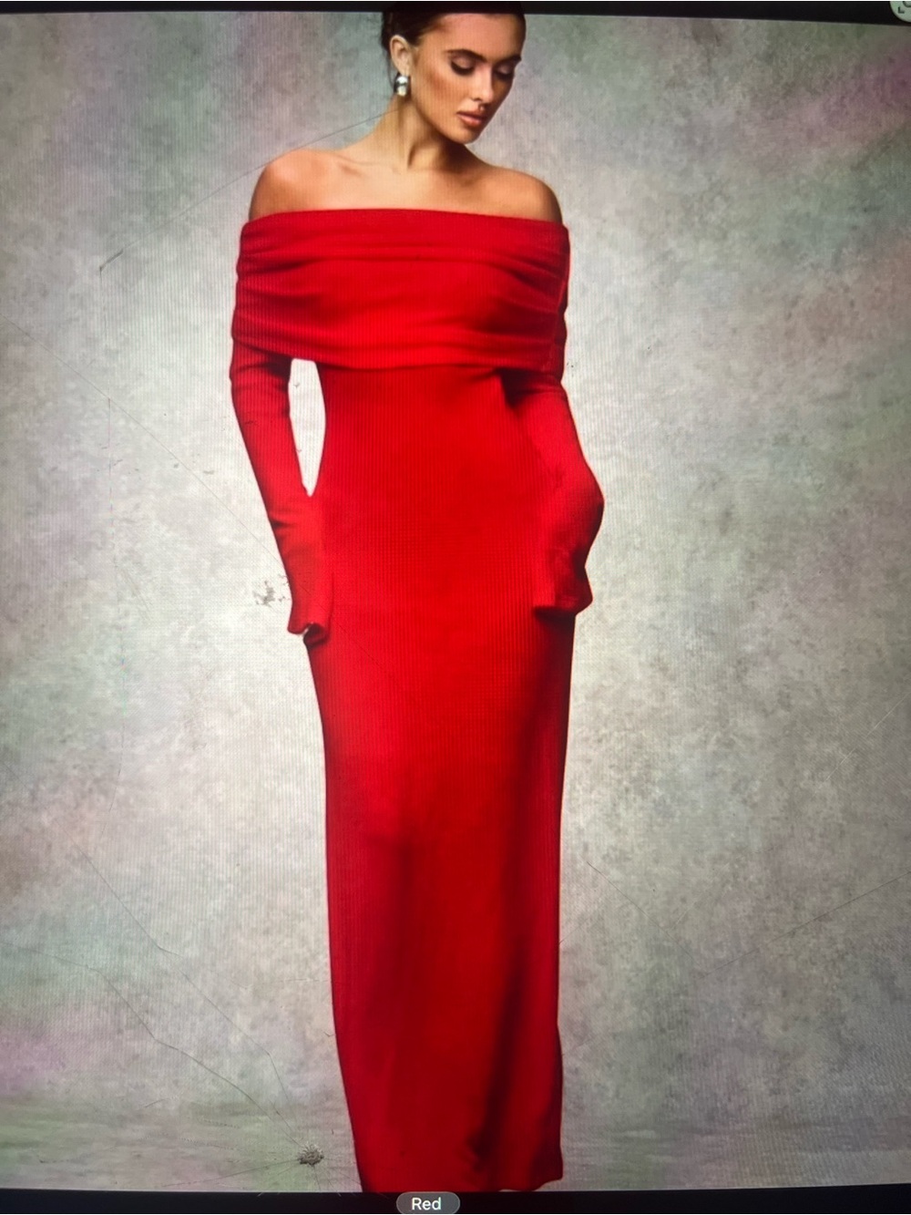 SHEIN Red Off-Shoulder Maxi Dress